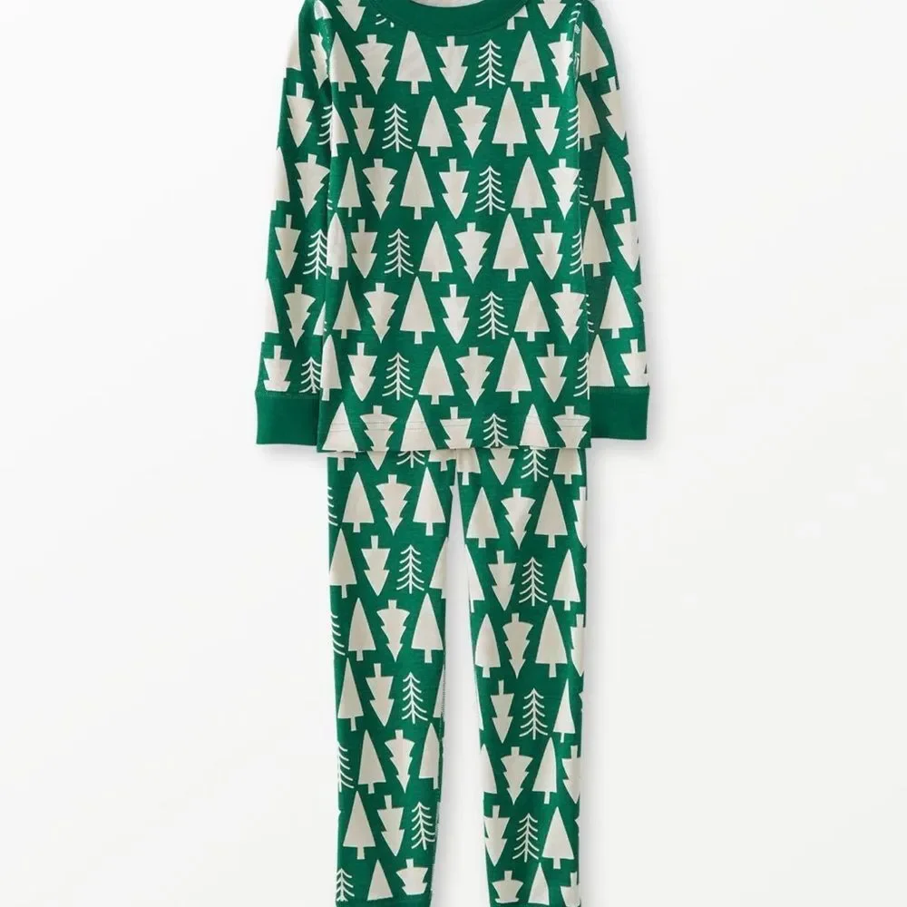 Hanna Andersson Forest Green Tree Pajama Set Sz 120cm